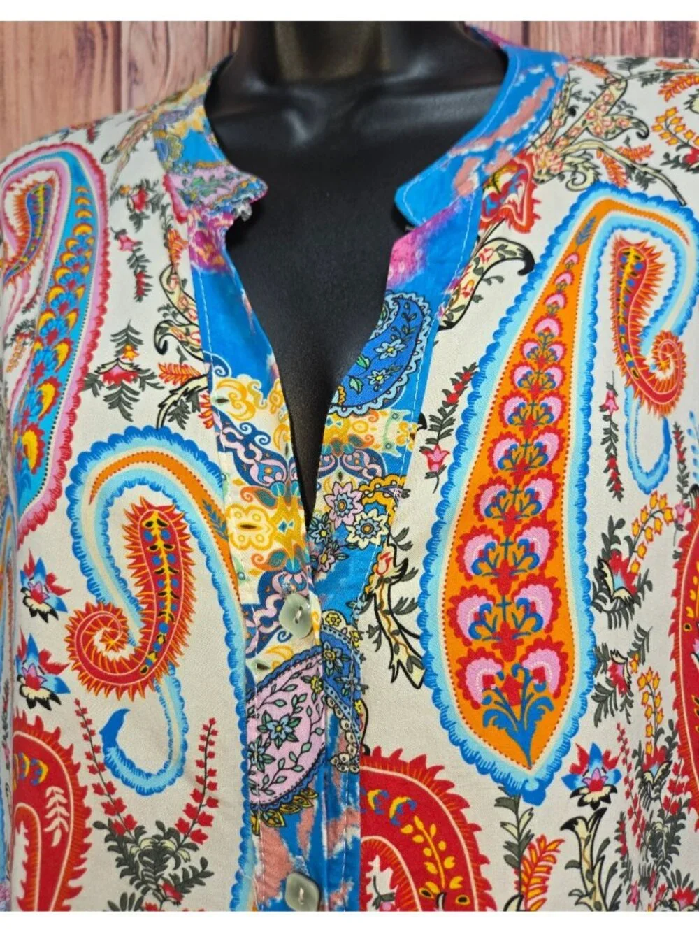 Gigi Moda Paisley Print Button-Up Blouse Top Size Medium